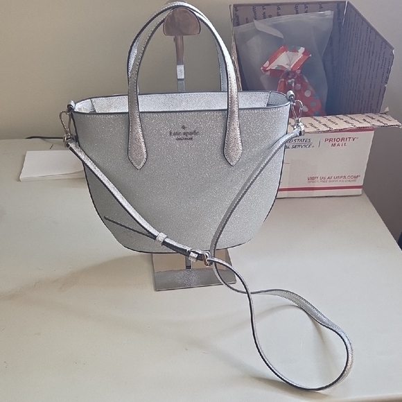 kate spade Handbags - Kate Spade Silver Glitter Tote Bag